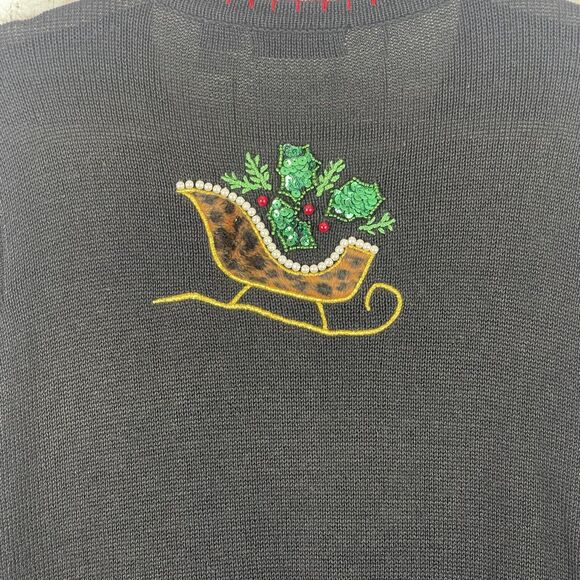 BP Design Ugly Christmas Sweater Cardigan Beaded Sz S Black Sequin Sleds Holiday - Picture 7 of 9